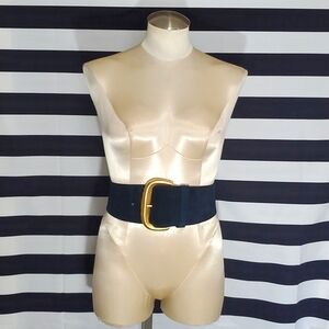 Donna Karan oversized Blue belt with Gold Buckle
